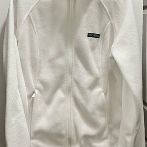 EUC Columbia Womens Sz L White Full Zip Fleece Zip Pockets Cold-blocking Collar